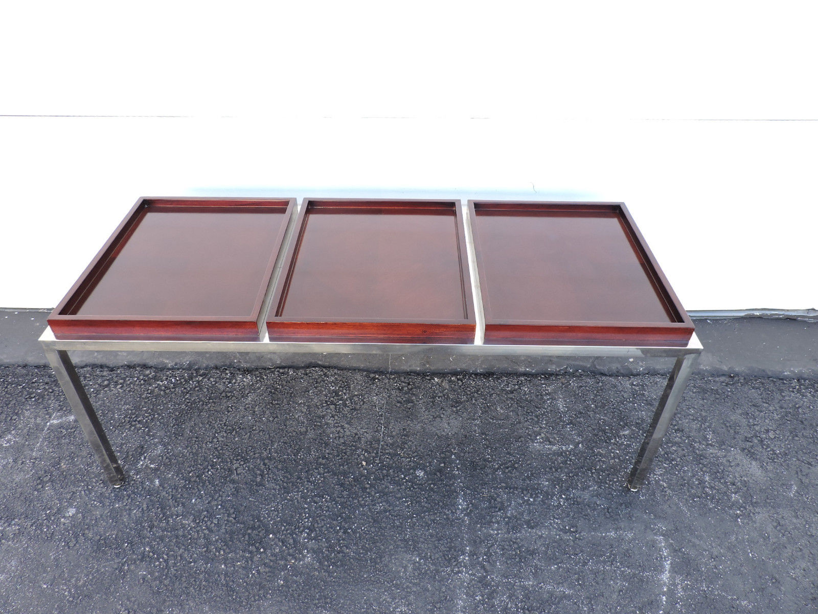 Vintage Mid-Century Modern Chrome and Wood Coffee Table by Mark David 6710