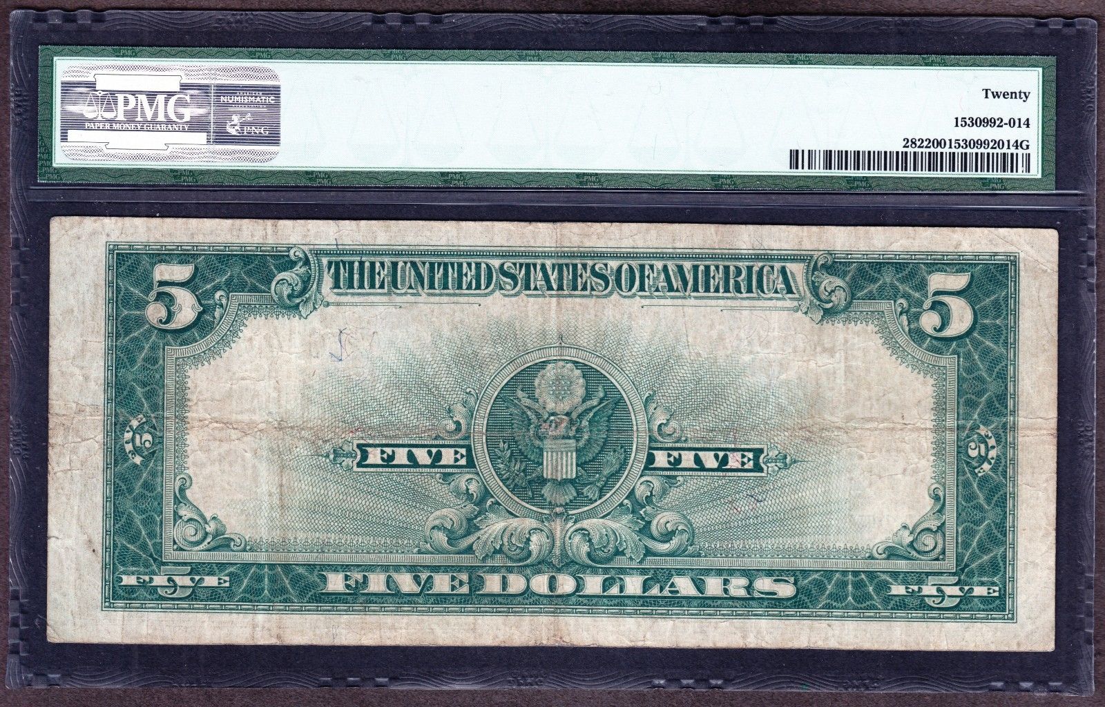 US 1923 $5 "Port Hole" Silver Certificate FR 282 PMG 20 VF (-425)