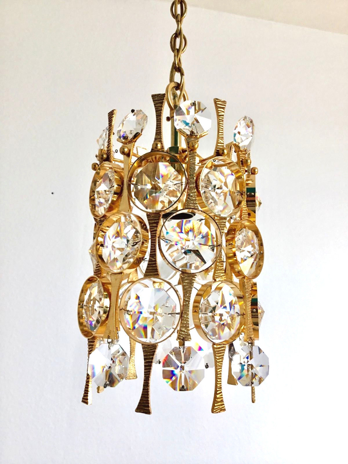 PALWA Crystal Pendant Gilt Brass Mid Century Modern 60s