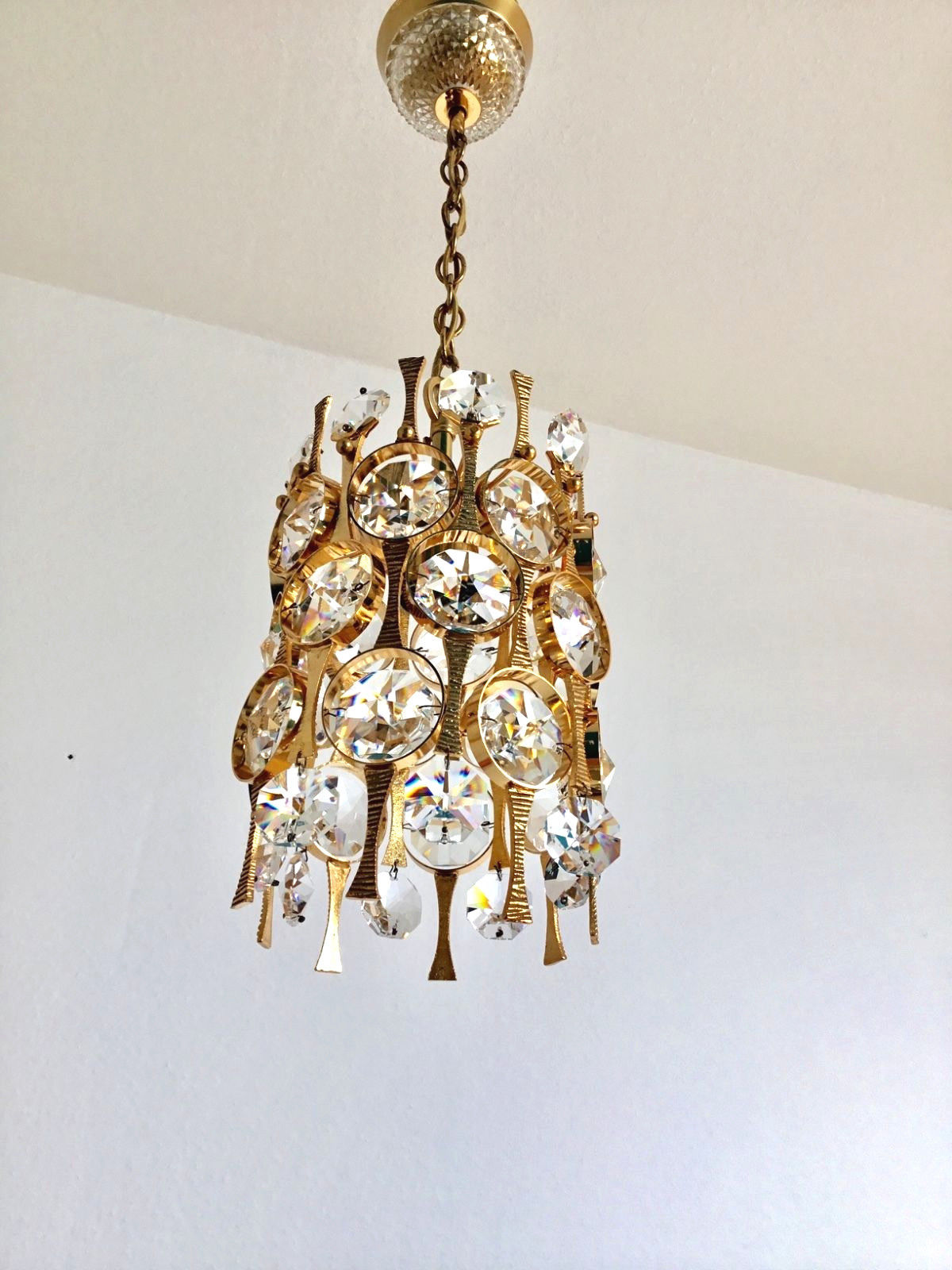 PALWA Crystal Pendant Gilt Brass Mid Century Modern 60s