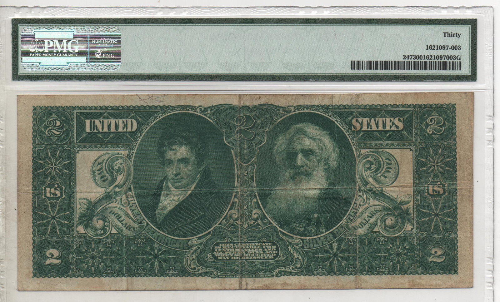 FR247 $2 1896 SERIES SILVER CERTIFICATE EDUCATION PMG VF 30 NOTE TILLMAN MORGAN