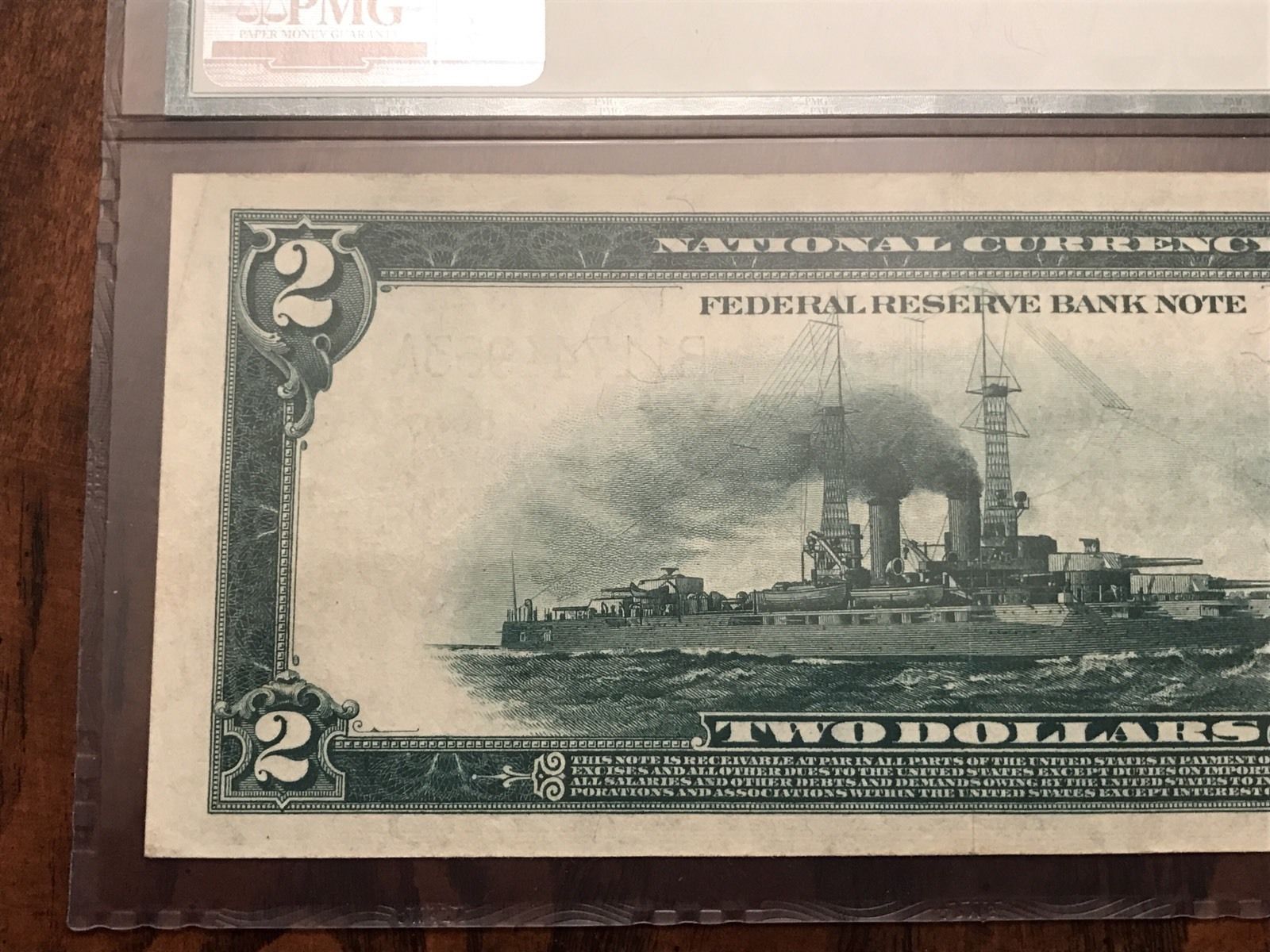 FR 752 1918 $2 FRBN New York ALMOST UNCIRCULATED AU50 PMG "BATTLESHIP NOTE"