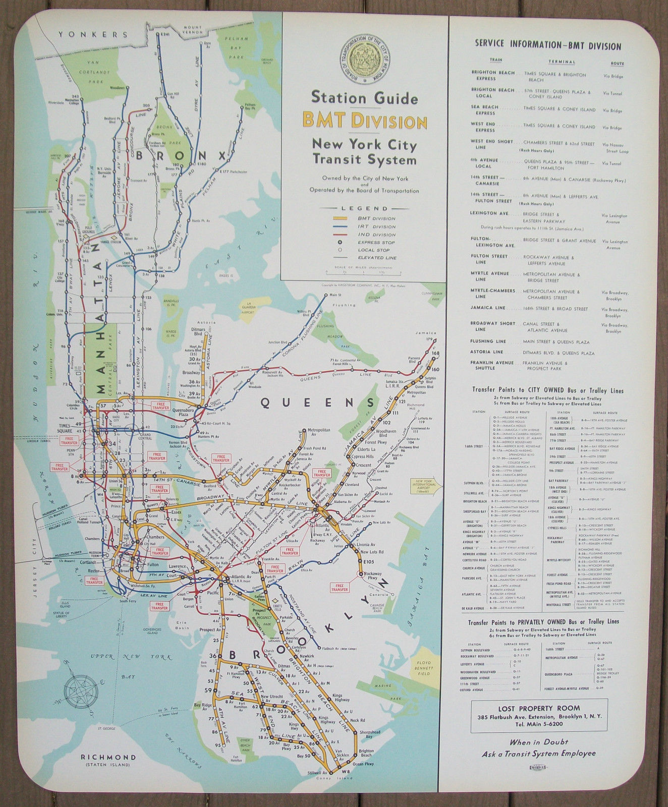 1948 NYC New York Subway Elevated Map Hagstrom BMT Brooklyn Ebbets Field NICE