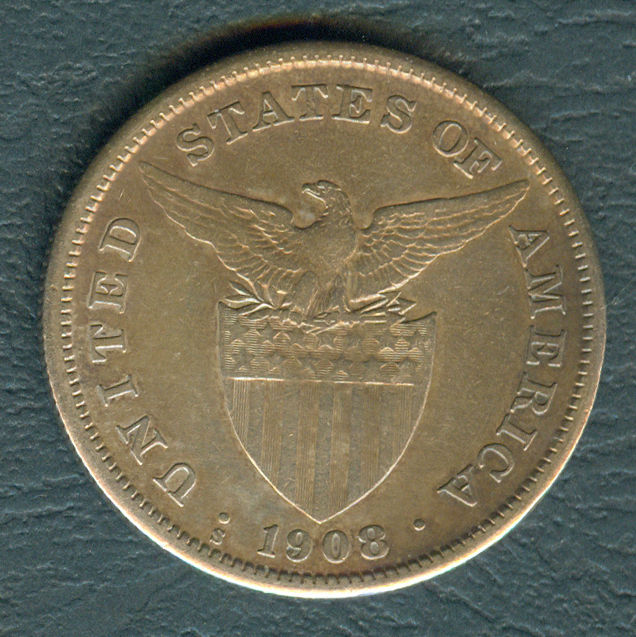 1 Peso 1908-S US Philippine Silver Coin #A10