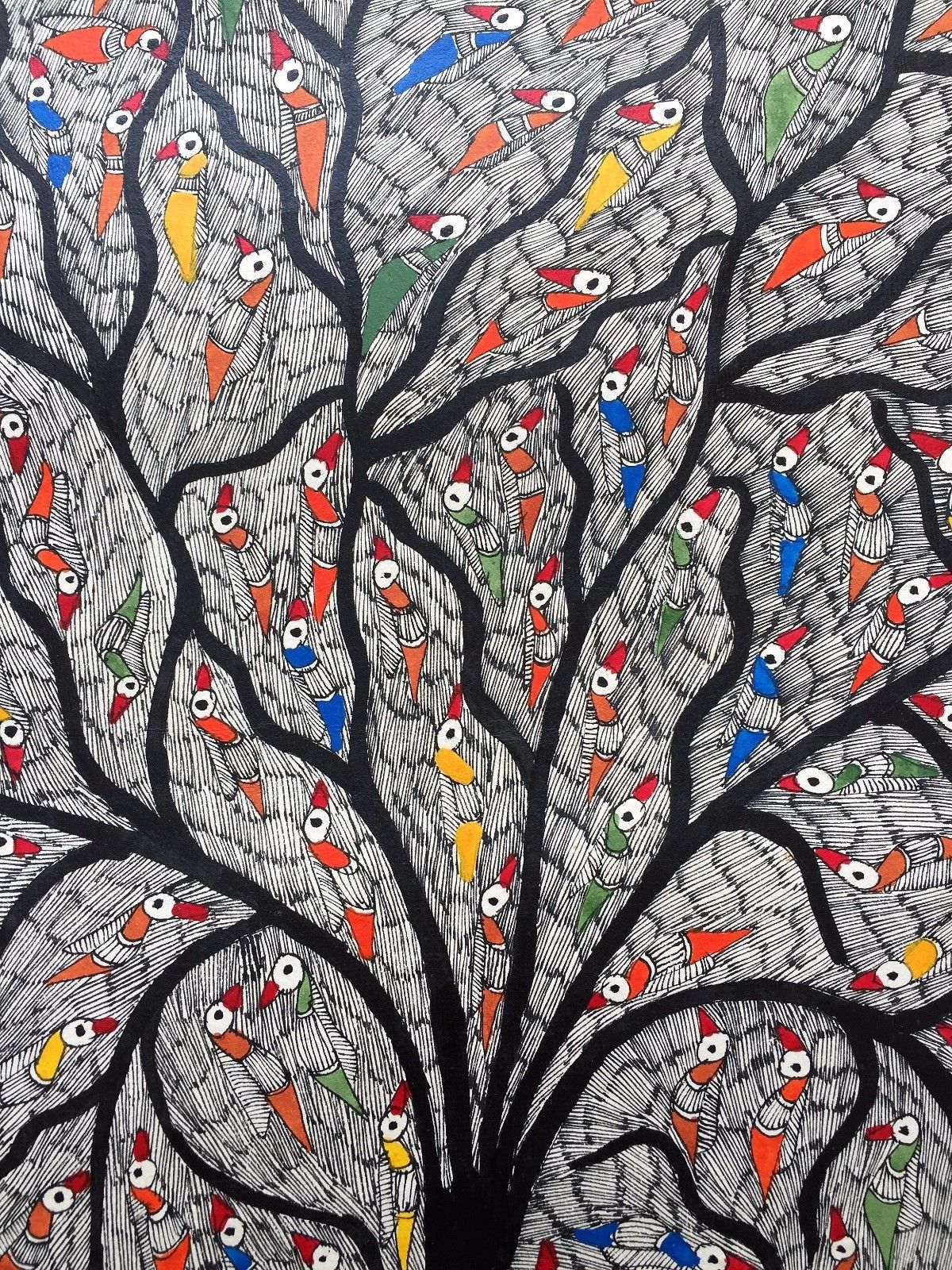 Large 30" Madhubani Mithila Paintings 'Tree of Life' Handmade Indian Folk Art