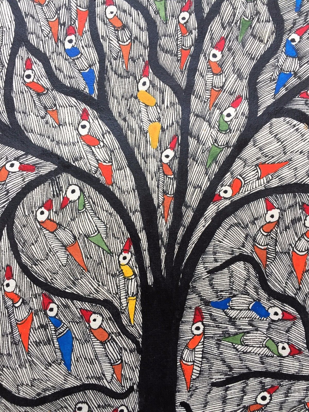 Large 30" Madhubani Mithila Paintings 'Tree of Life' Handmade Indian Folk Art