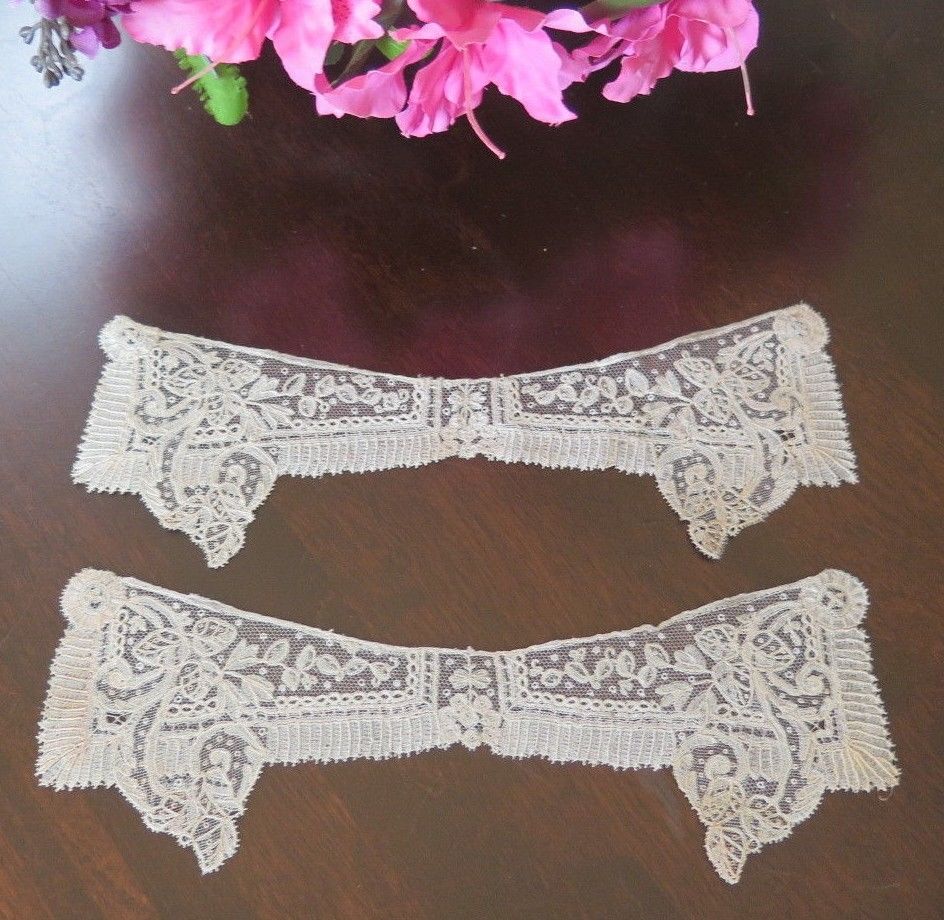 Vtg Antique Brussels Needle Point Lace 19th Century Ladies Cuffs Handmade