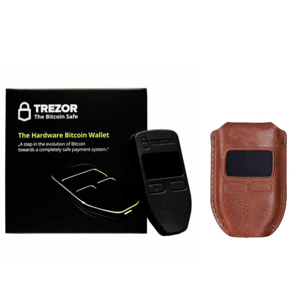 Black Trezor Hardware wallet for BTC LTC Dash Zcash Includes Brown leather case