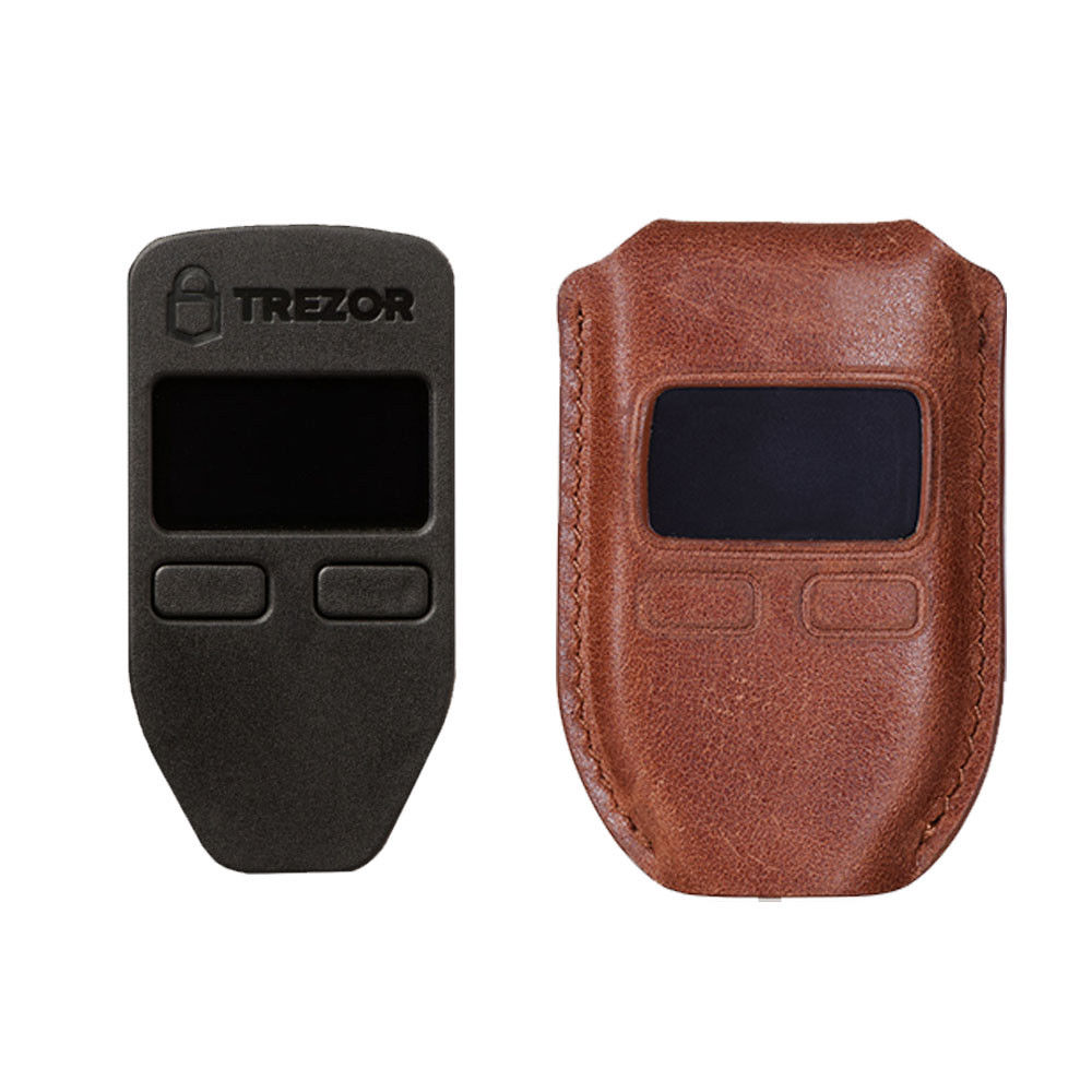 Black Trezor Hardware wallet for BTC LTC Dash Zcash Includes Brown leather case