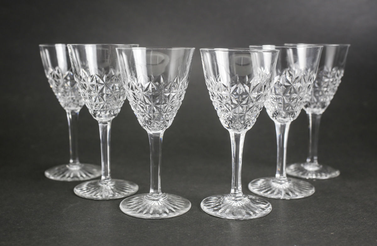 Group of 6 Baccarat France Crystal Sherry Wine Glasses in Bellinzona, Signed