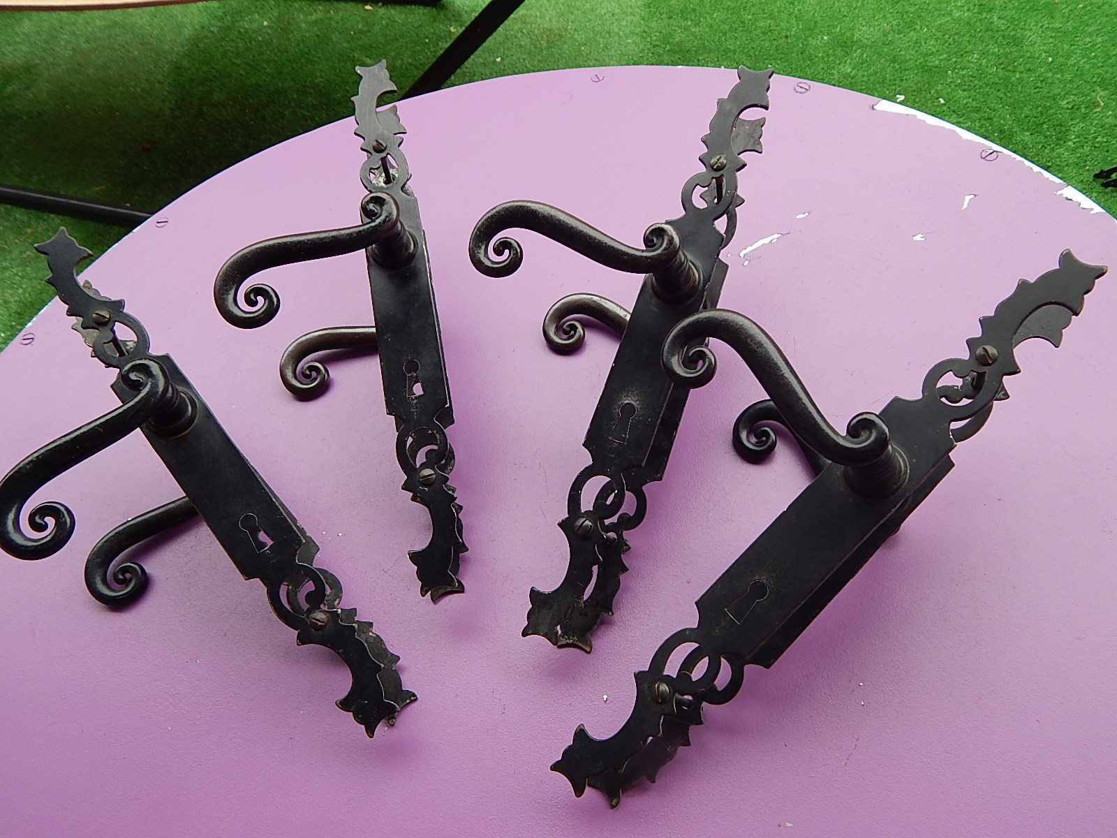 Vintage French, 4 pairs of Wrought Iron Door Handle