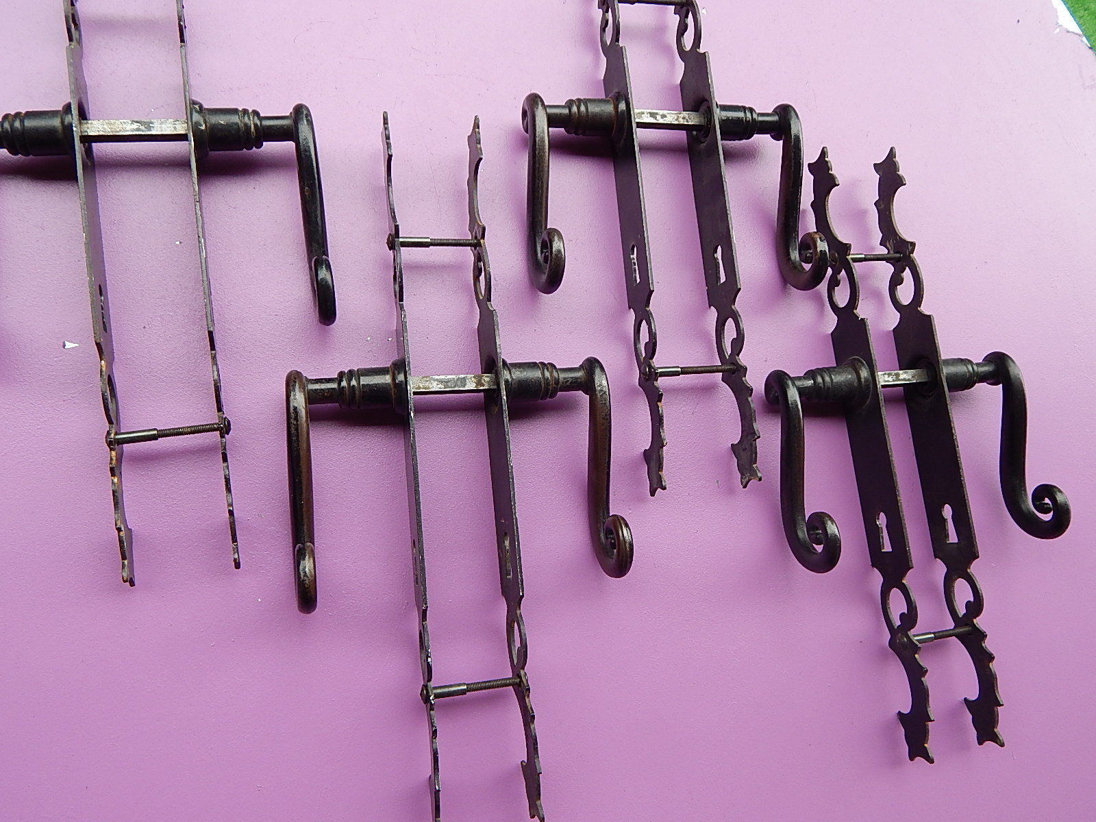 Vintage French, 4 pairs of Wrought Iron Door Handle