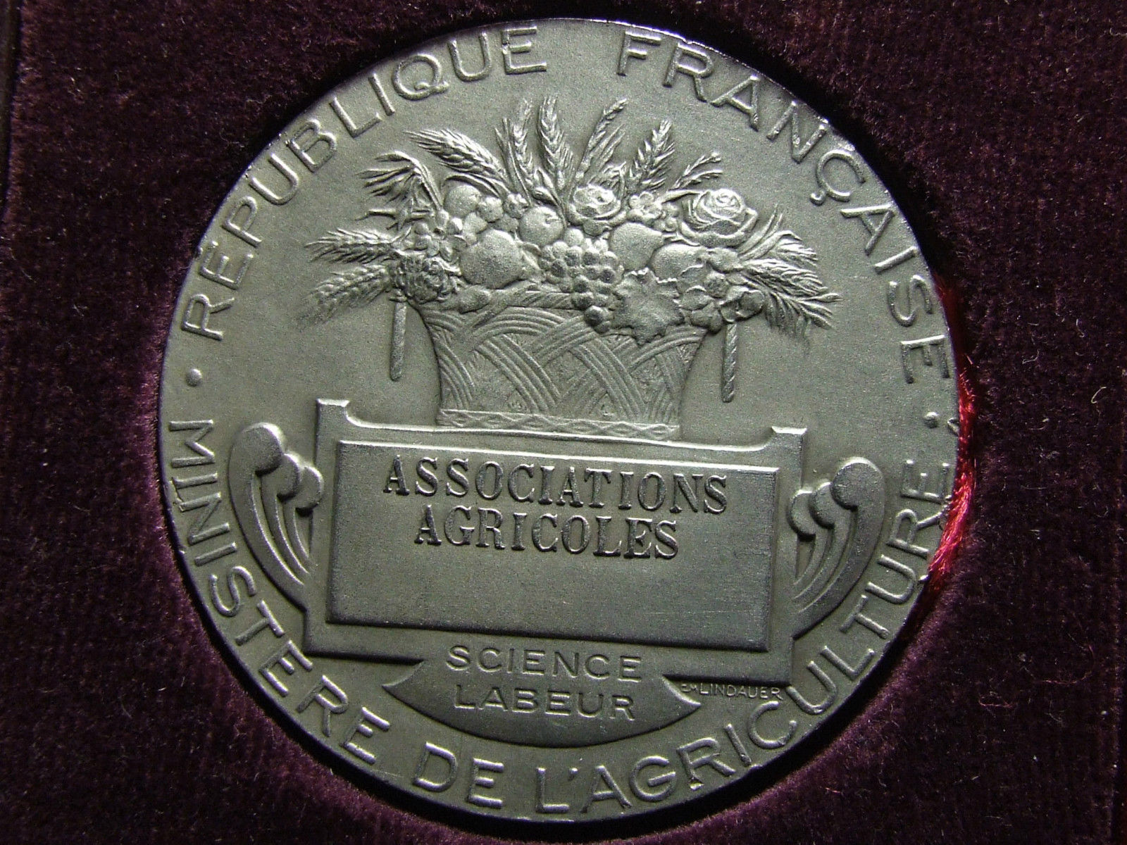 Art Nouveau agriculture Farmer Scattering Seed Silver medal by J LAGRANGE in box