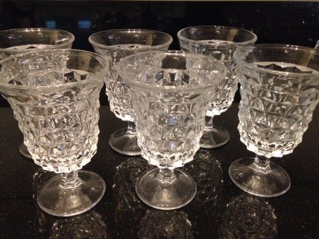 Lot of 6 Fostoria American 5 1/2" Tall Water Wine Goblets Glasses - Clear Glass