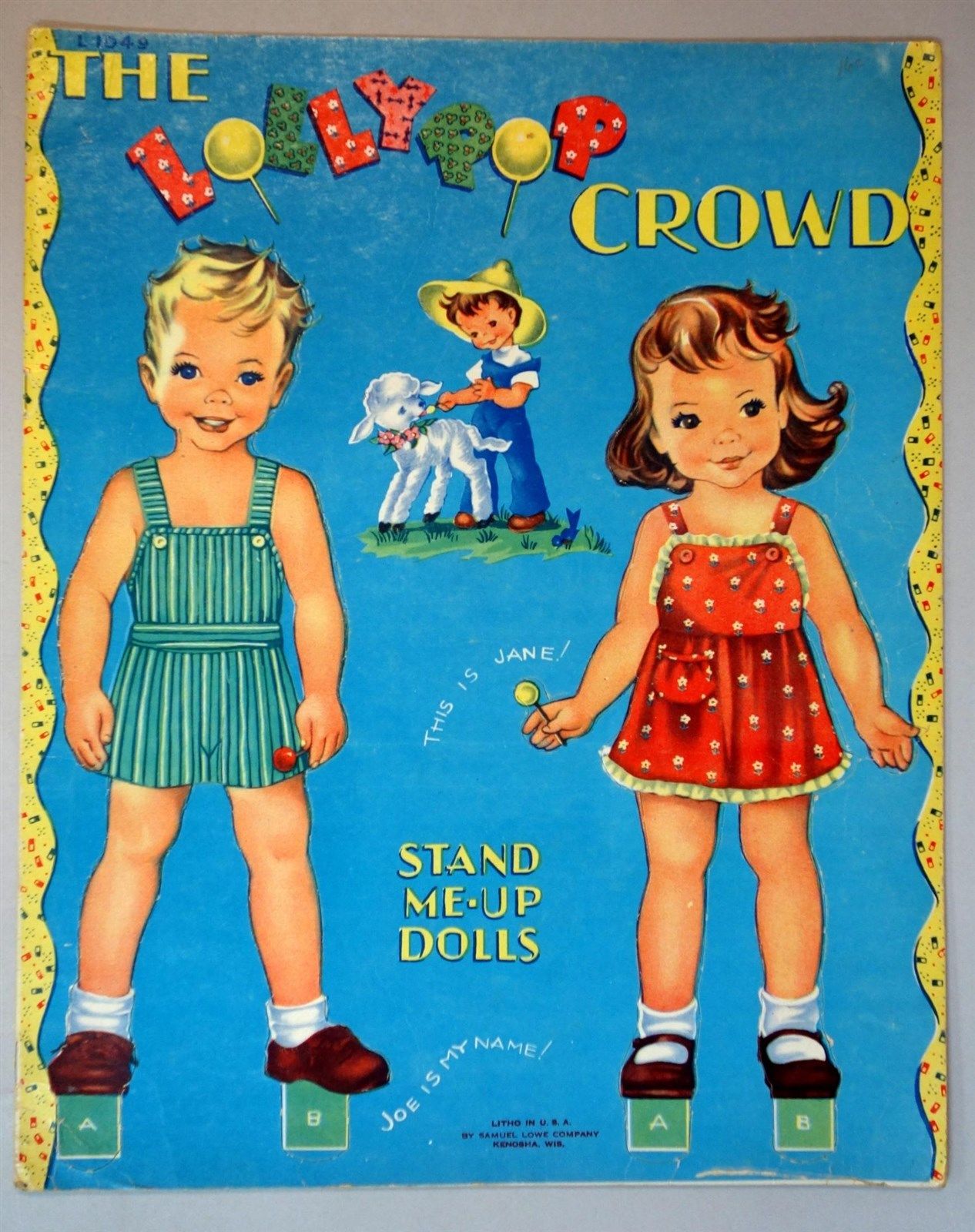 Un-Cut Paper Doll Book - The LollyPop Crowd - 4 Kids & a Lamb  c1950