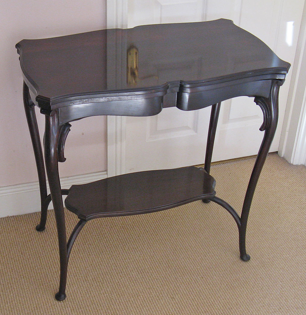 Early 20th Century Stained Mahogany Fold-Over Serpentine Top Card or Side Table