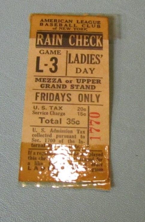 June 1 1945 New York Yankees Cleveland Indians Ladies Day Baseball Ticket Stub