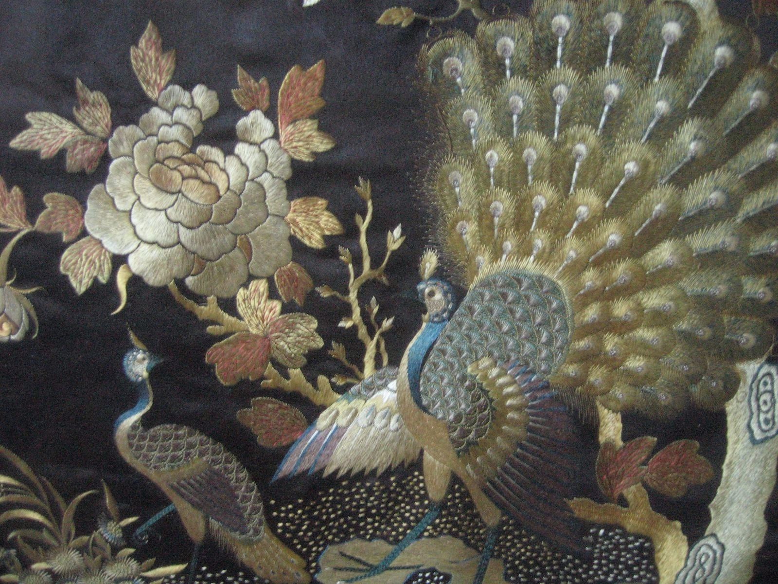 Antique Chinese Silk Embroidery of Birds and Floral