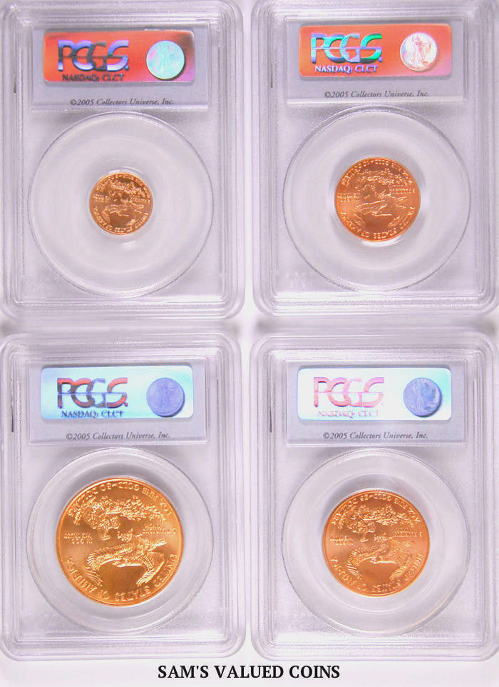 2005 AMER. GOLD EAGLE  20th ANNIVERSARY FOUR COIN SET - PCGS MS70 -1.85 OZ GOLD