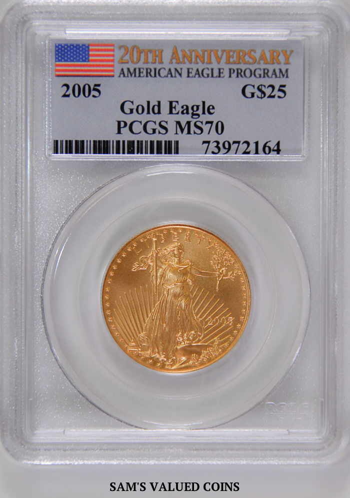 2005 AMER. GOLD EAGLE  20th ANNIVERSARY FOUR COIN SET - PCGS MS70 -1.85 OZ GOLD