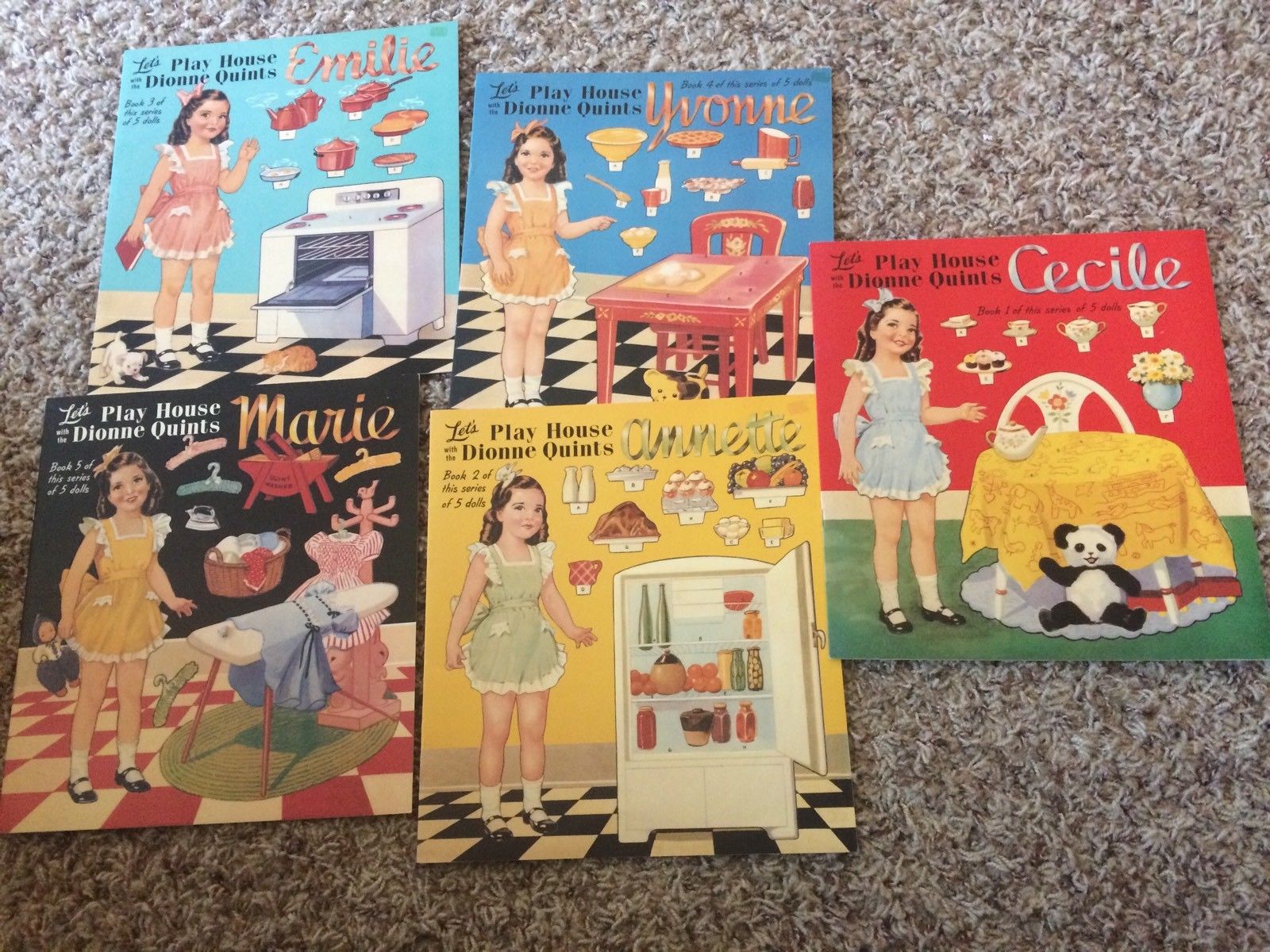 1993 ~ Complete Set of 5 ~ Dionne Quintuplets Let's Play House Paper Dolls