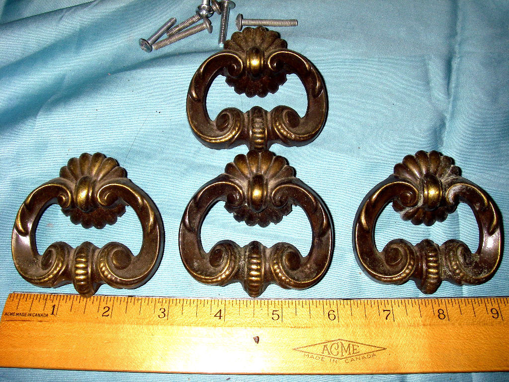 4 Antique Drawer Pulls Vintage French Provincial Hardware Ring Pulls