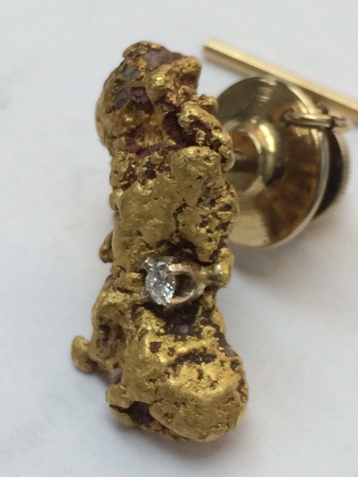 WOW-!!!!!! MASSIVE GOLD NUGGET & DIAMOND TIE TACK NICE PIECE