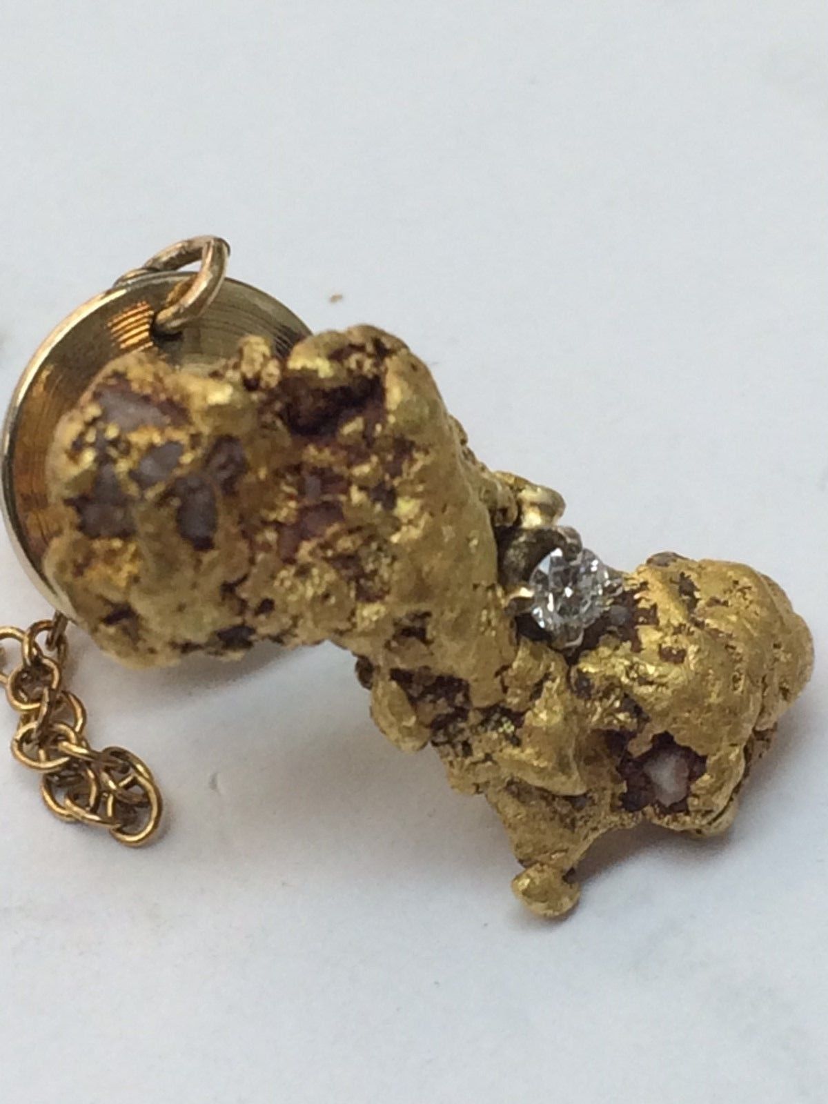 WOW-!!!!!! MASSIVE GOLD NUGGET & DIAMOND TIE TACK NICE PIECE