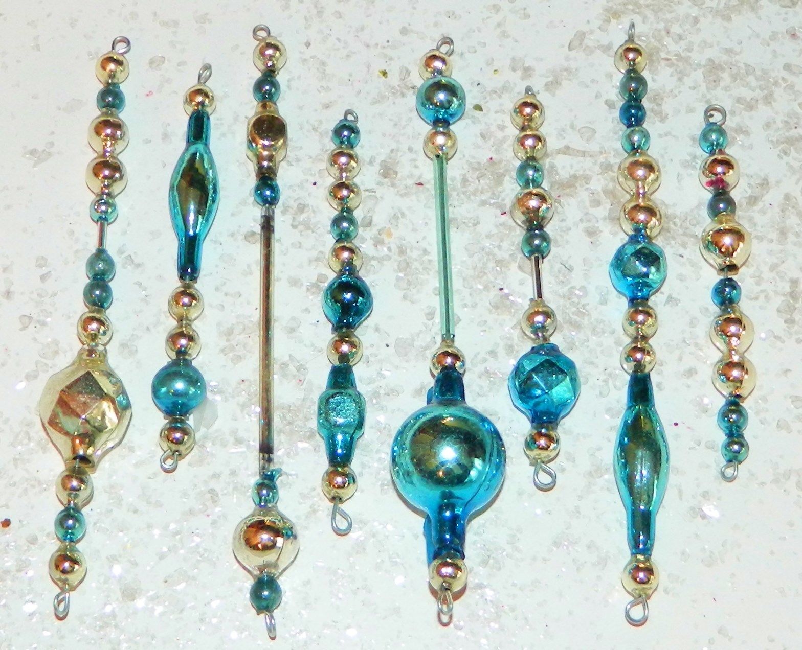 Vintage SILVER & BLUE Mercury Glass Bead Icicle Ornament Christmas Garland