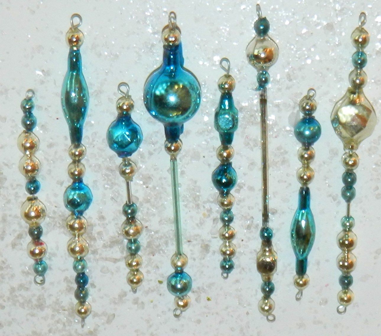 Vintage SILVER & BLUE Mercury Glass Bead Icicle Ornament Christmas Garland