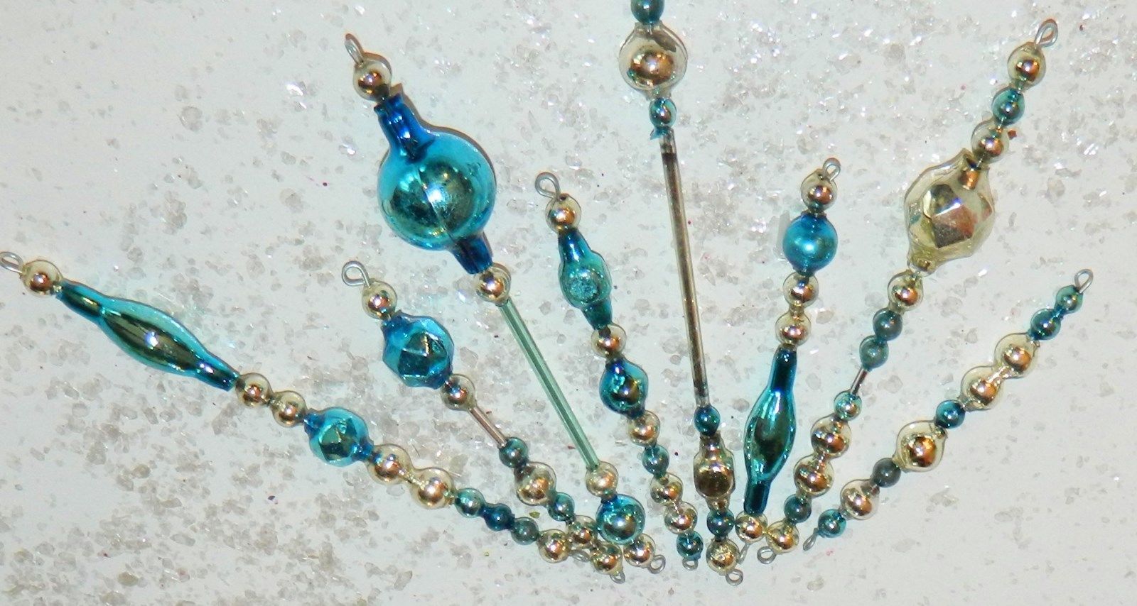 Vintage SILVER & BLUE Mercury Glass Bead Icicle Ornament Christmas Garland