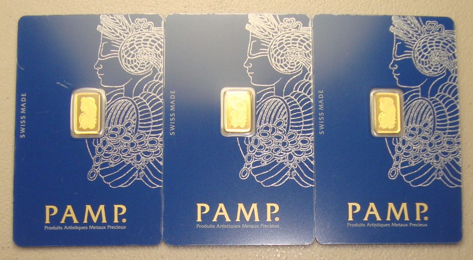 Lot of (3) Pamp Suisse .9999 Fine 1 Gram Gold Bullion Bars