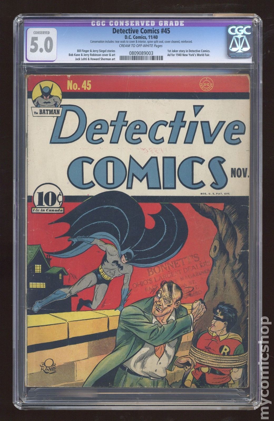 Detective Comics (1937 1st Series) #45 CGC 5.0 CONSERVED 0809089003