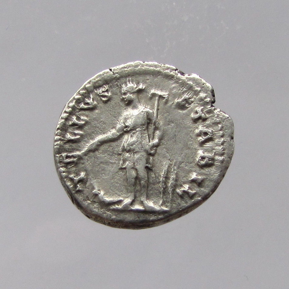 Hadrian Silver Denarius Reverse: Tellus Stabil Holding Plough and Rake