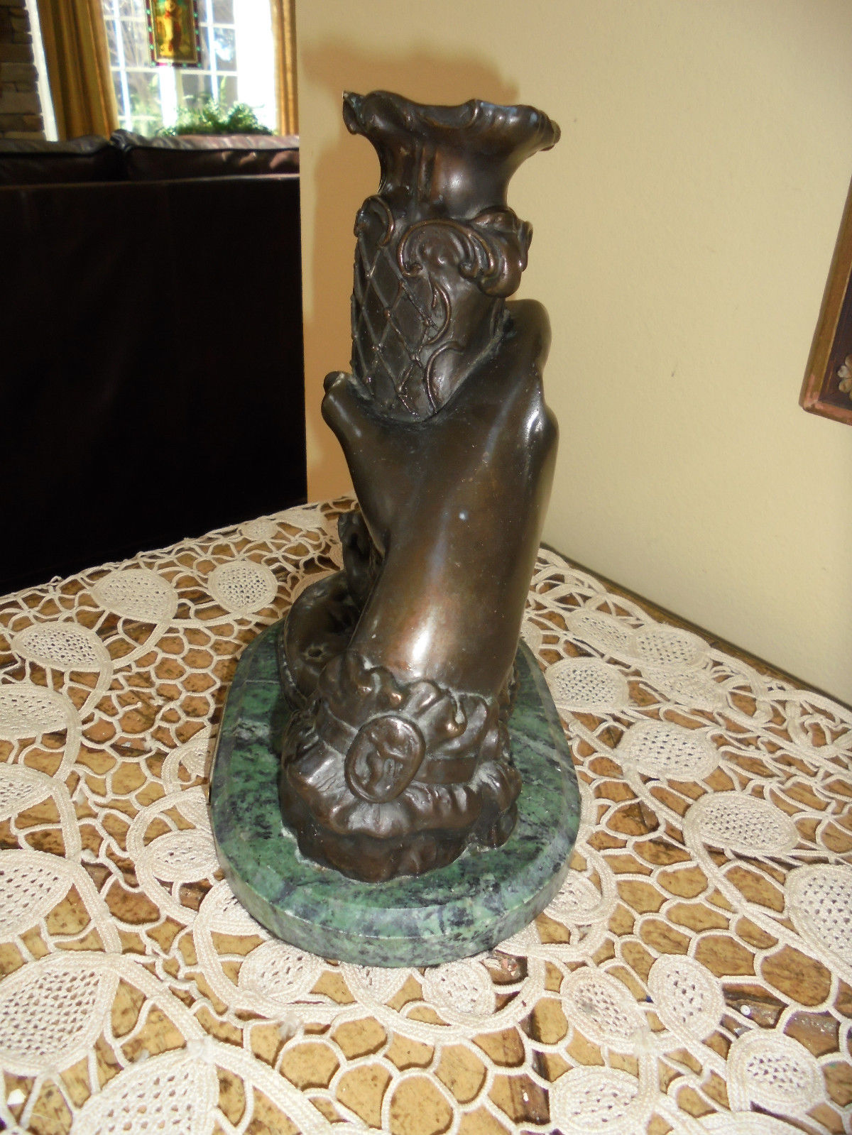 Vintage 20th Century Bronze Right Hand Holding Vase Sculpture With Marble Base