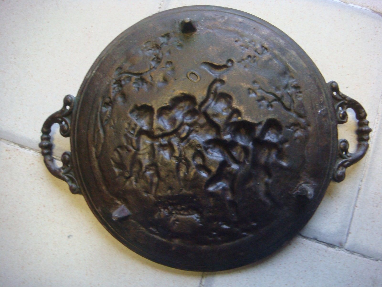 RRR RARE Antique Iron Art - Cast Iron dish with angels