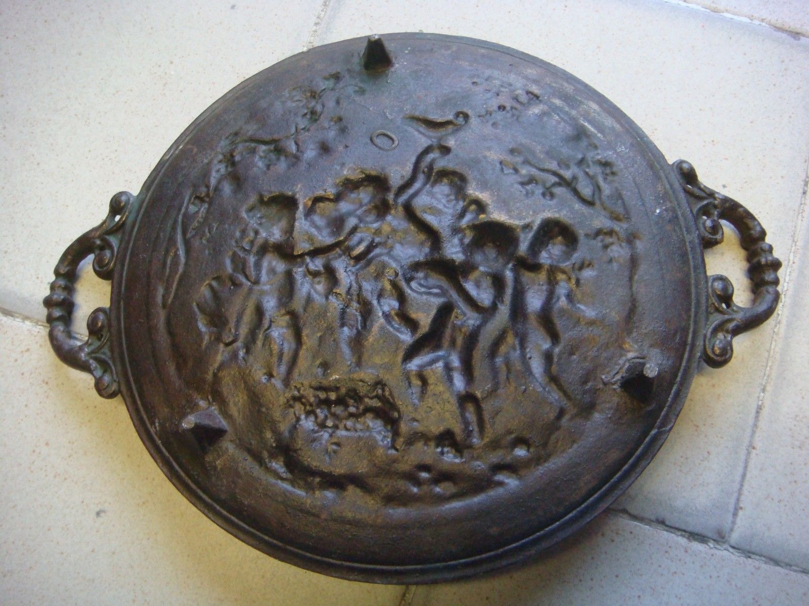 RRR RARE Antique Iron Art - Cast Iron dish with angels