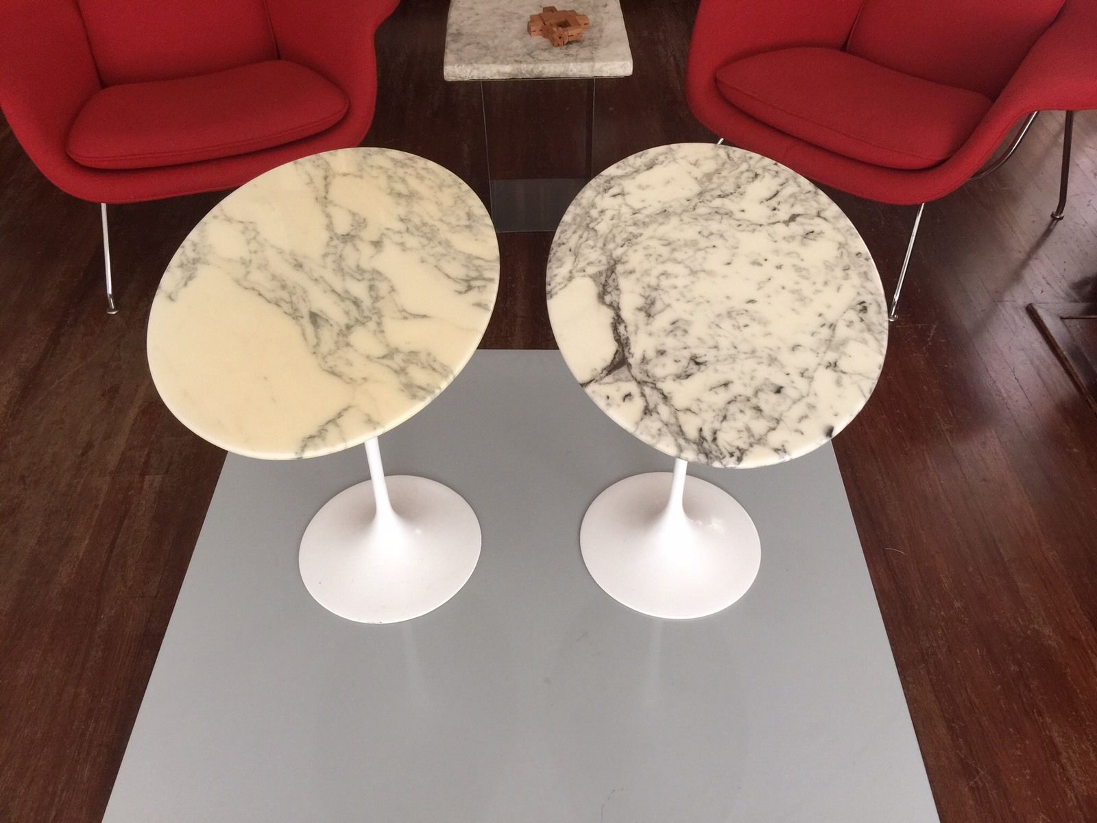 2 Knoll Oval Marble Tulip Side End Tables Eero Saarinen Mid Century Modern