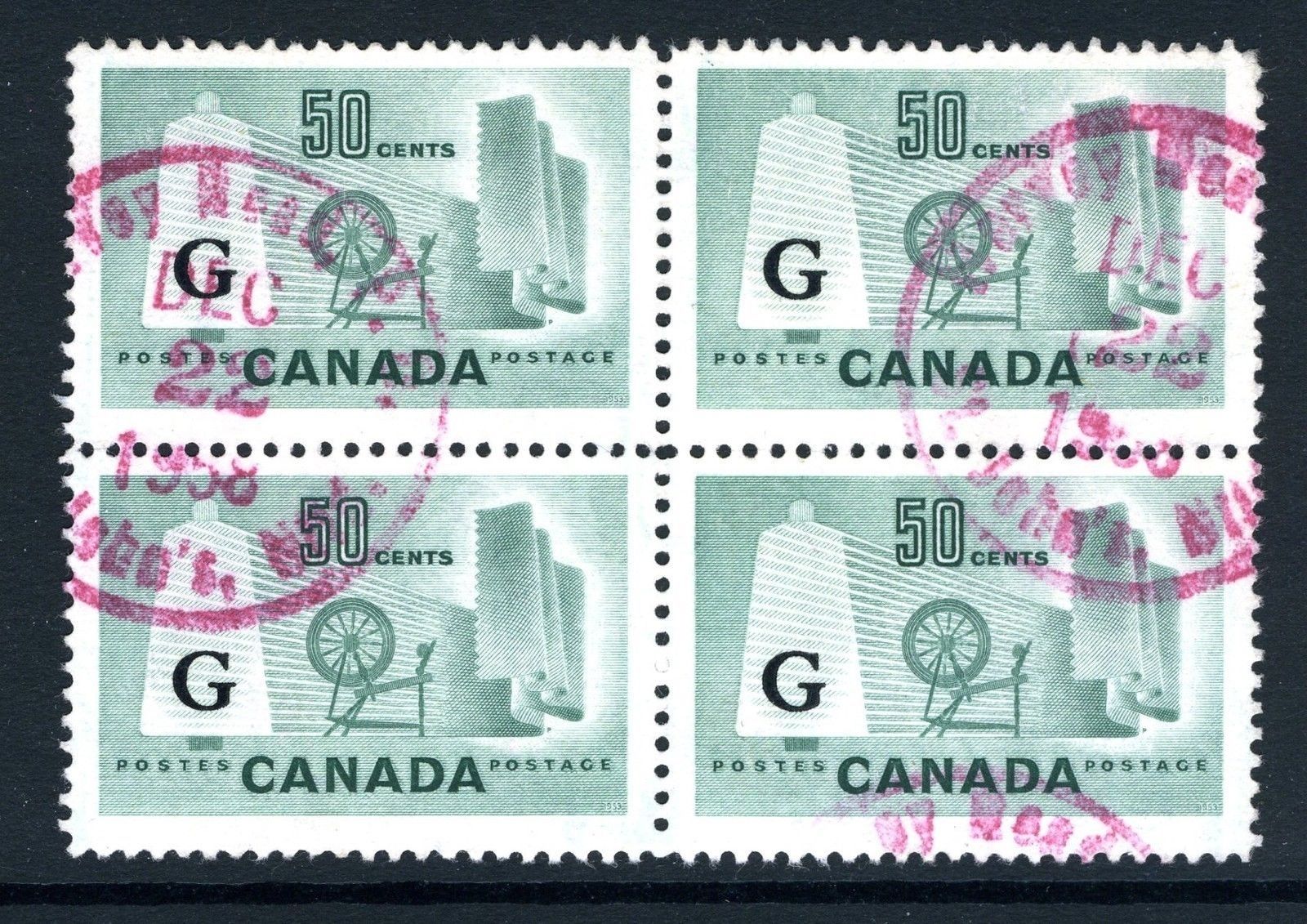 CANADA Scott O38 - USED - BLK of 4 - 50¢ Textile "G" Overprint (.054)