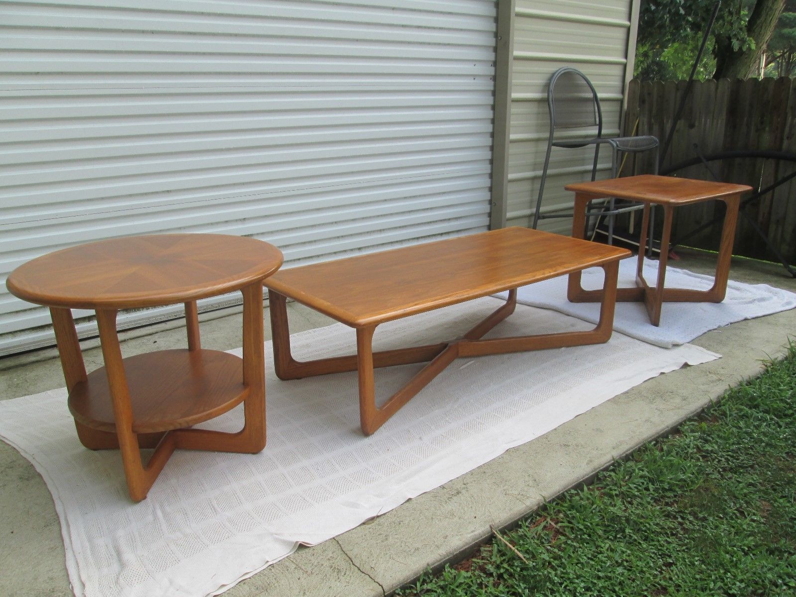 3 LANE Mid Century Danish Modern Tables Walnut & Oak  PEARSALL X STYLE BASES