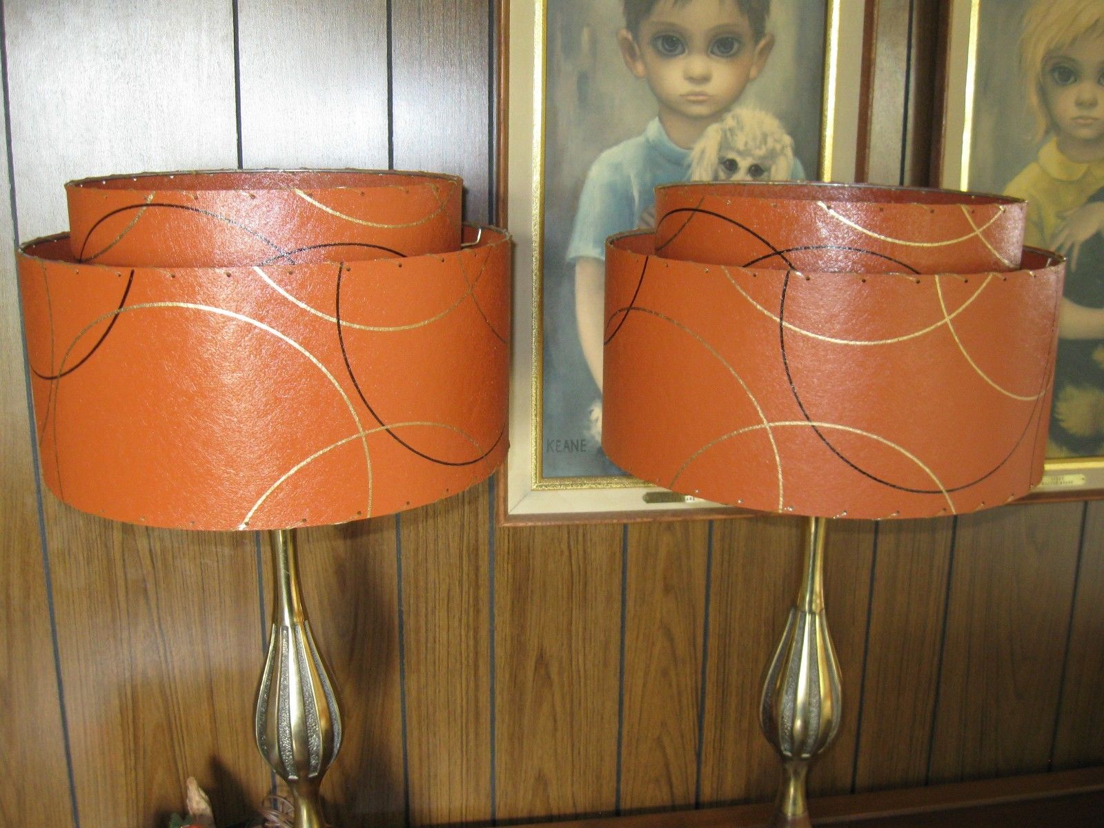 Pair of Mid Century Vintage Style 2 Tier Fiberglass Lamp Shades Atomic  BO2