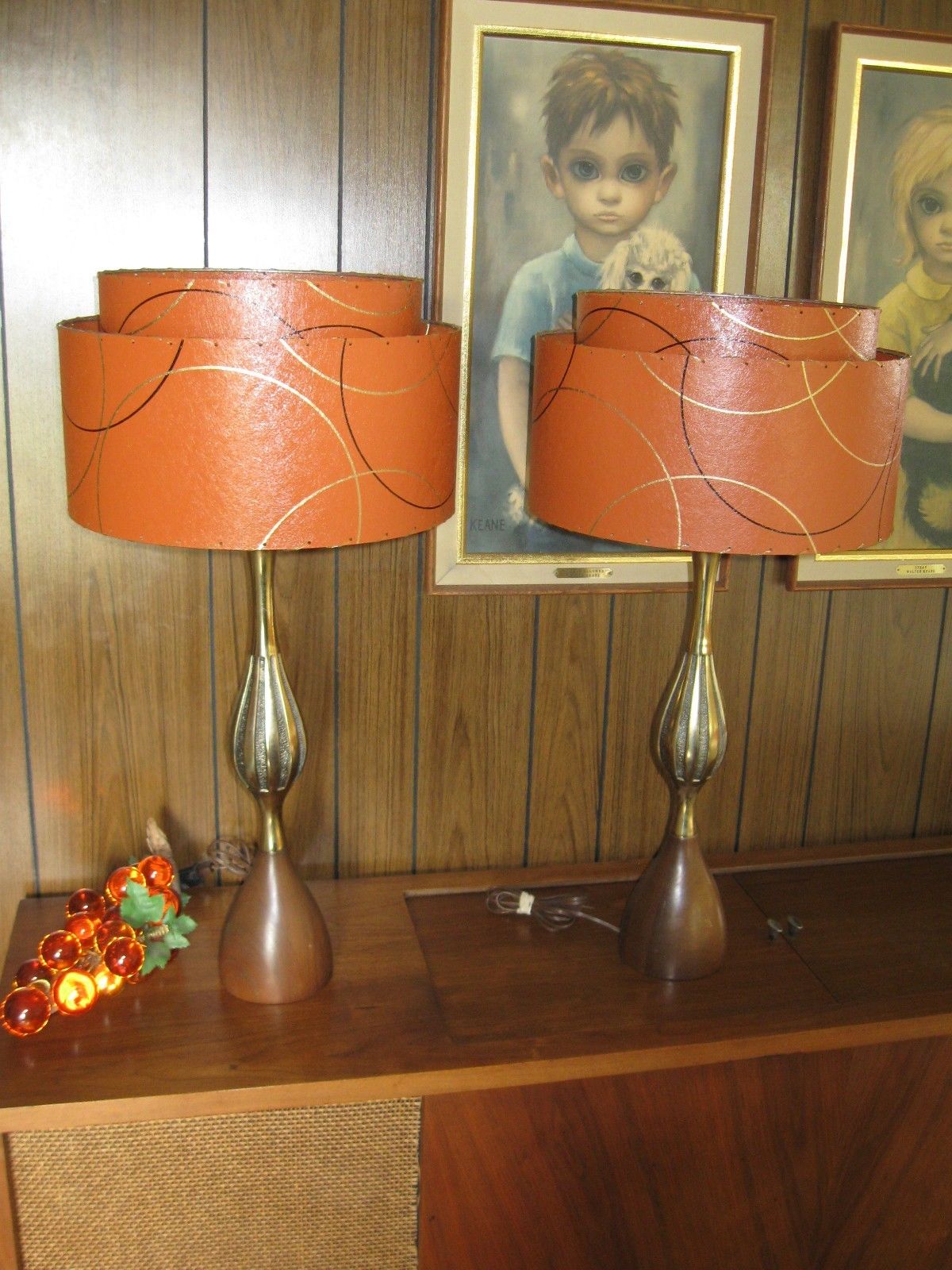 Pair of Mid Century Vintage Style 2 Tier Fiberglass Lamp Shades Atomic  BO2