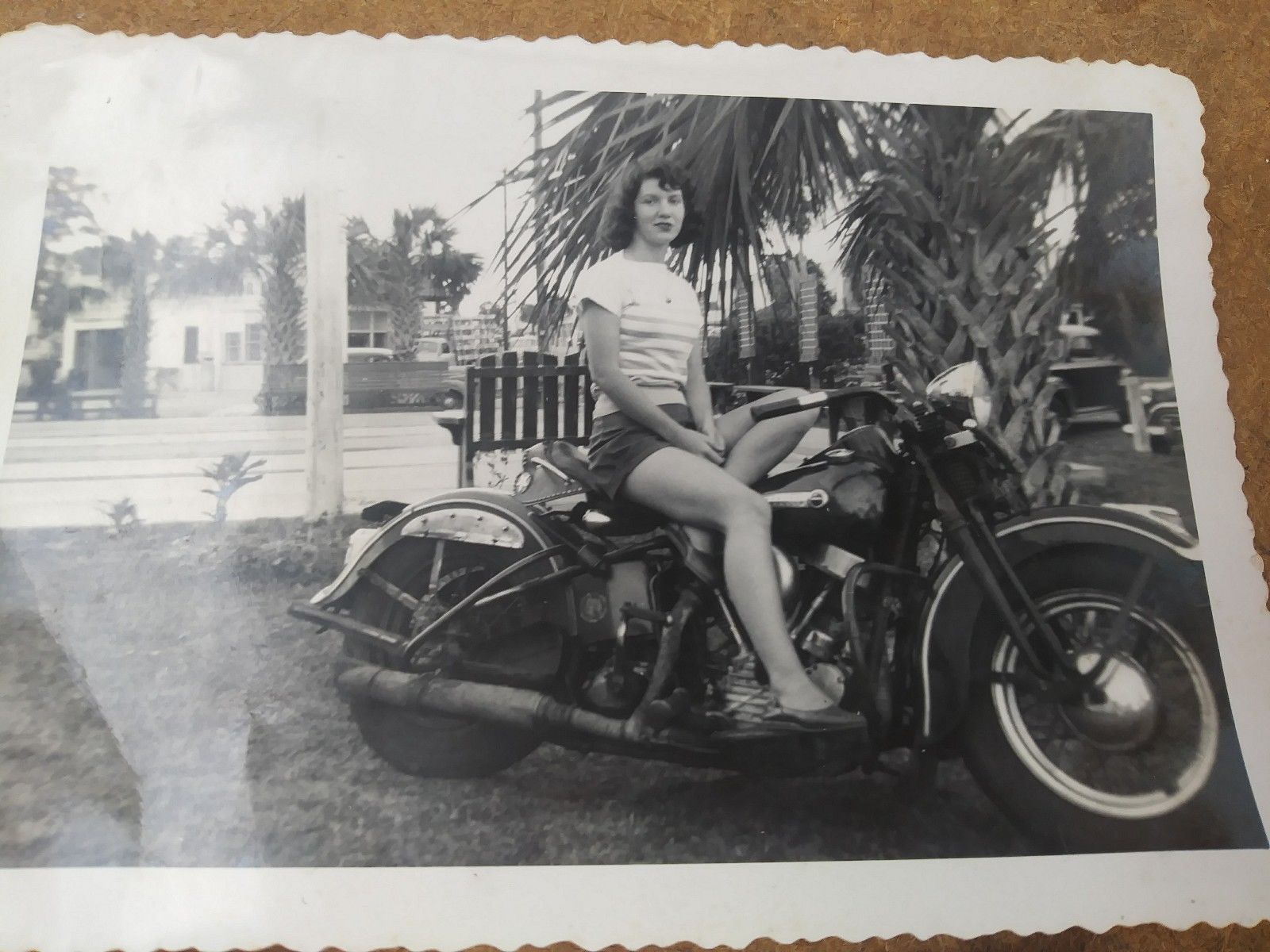 2) 1940s Vintage HARLEY DAVIDSON Motorcycle Photographs Southern Flag FLORIDA