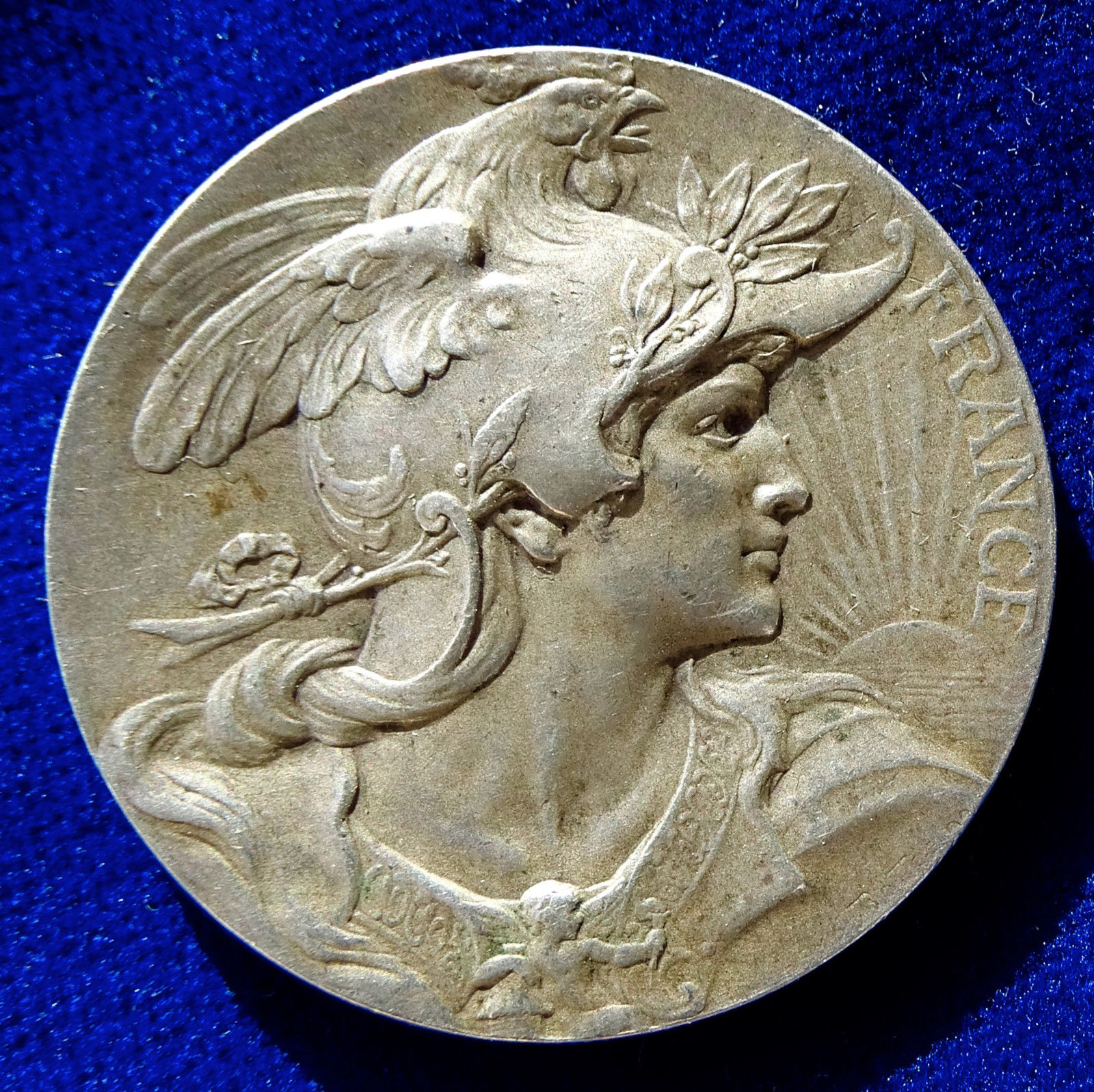 France Art Nouveau Silver Medal by Bottée Marianne and the Gallic Rooster.