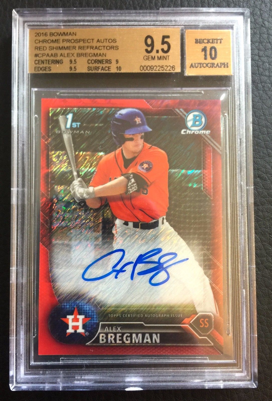 ⚾#/10 Alex Bregman BGS 9.5 GEM 2016 Bowman Chrome Red Shimmer Refractor Auto RC