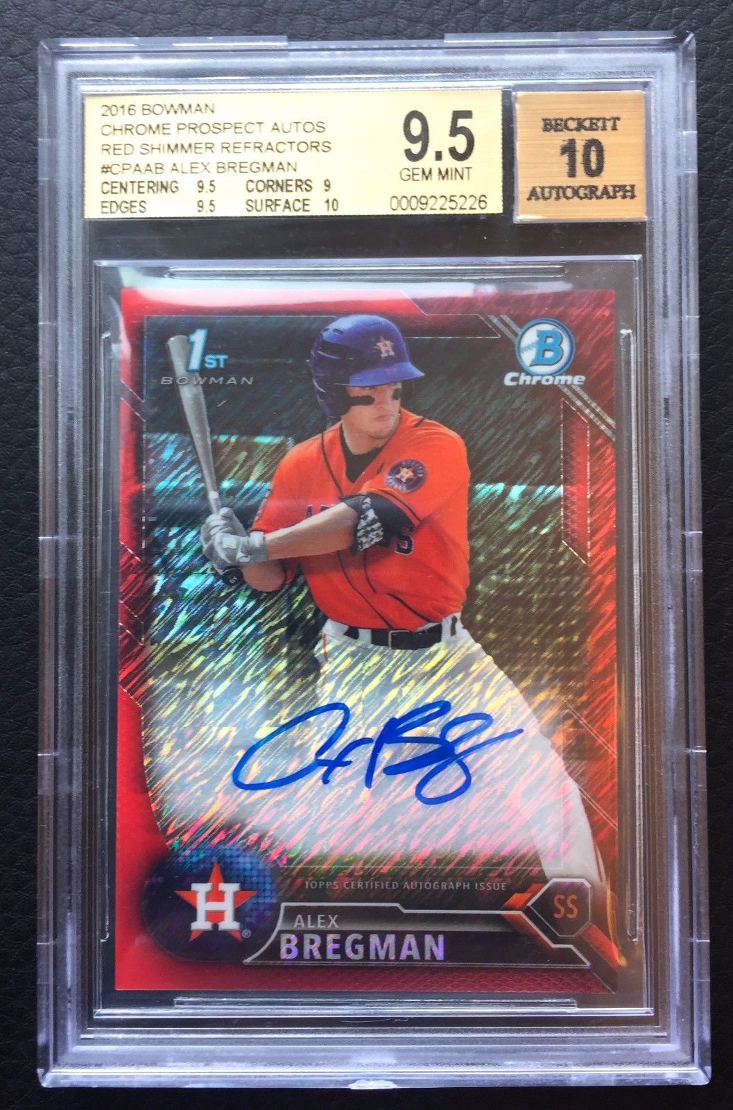 ⚾#/10 Alex Bregman BGS 9.5 GEM 2016 Bowman Chrome Red Shimmer Refractor Auto RC