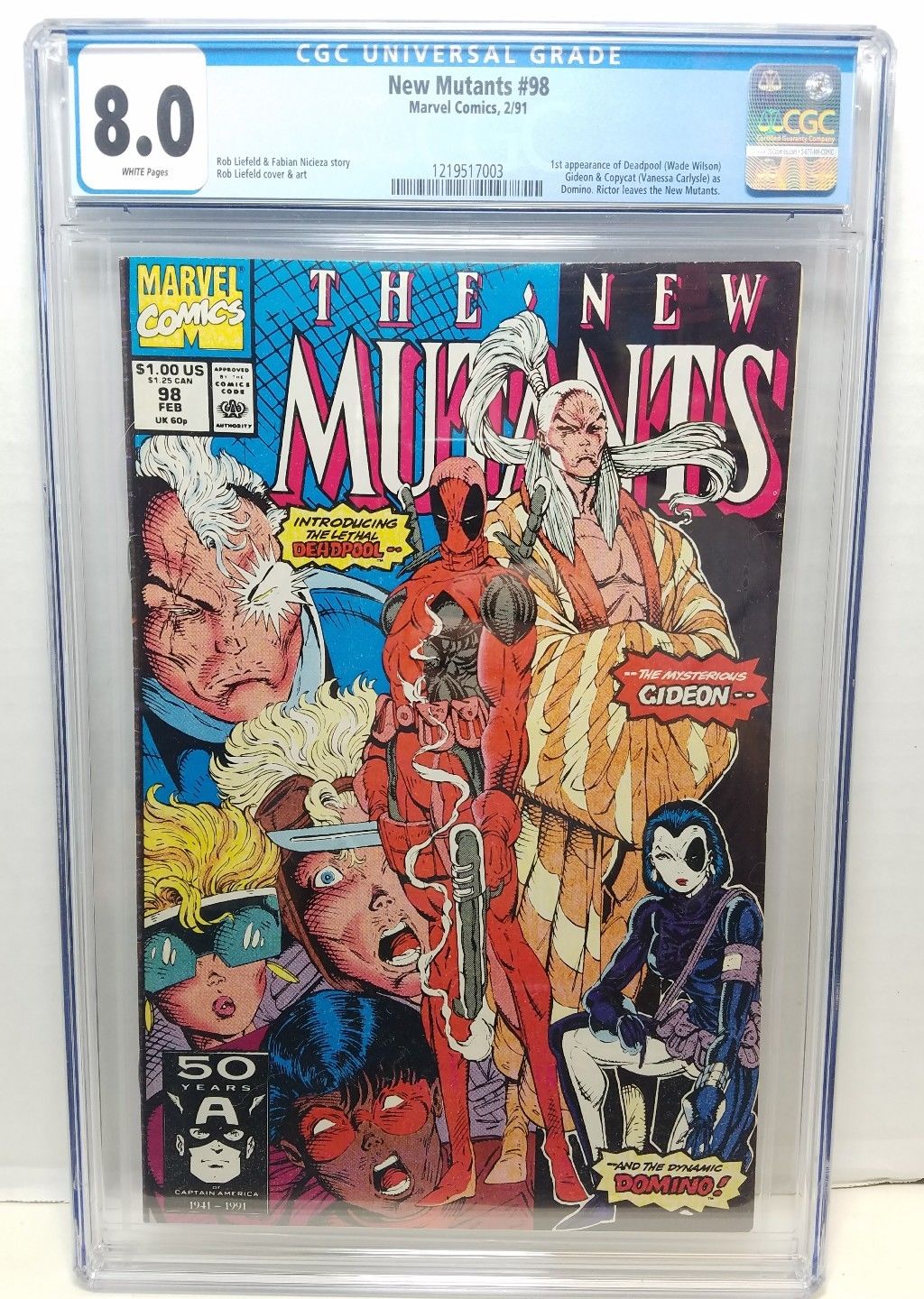 1991 Marvel Comics New Mutants #98 Deadpool CGC 8.0 White Pages KRG3-010