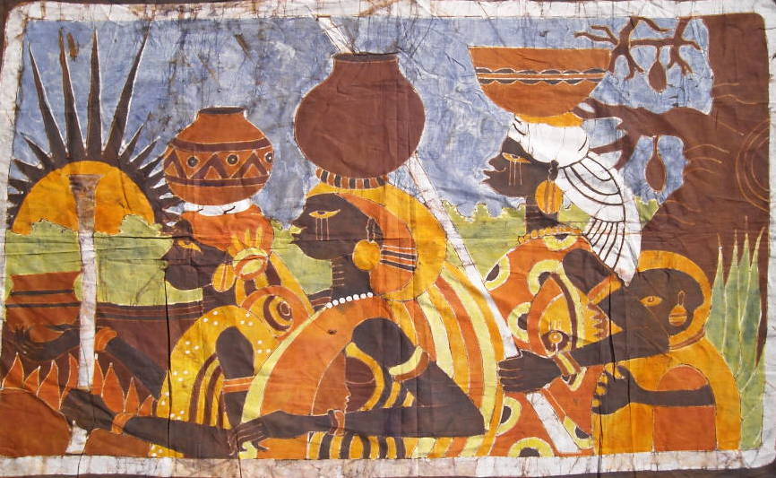 vintage EXCEPTIONAL LARGE AFRICAN BATIK PAINTING BLACK WOMEN