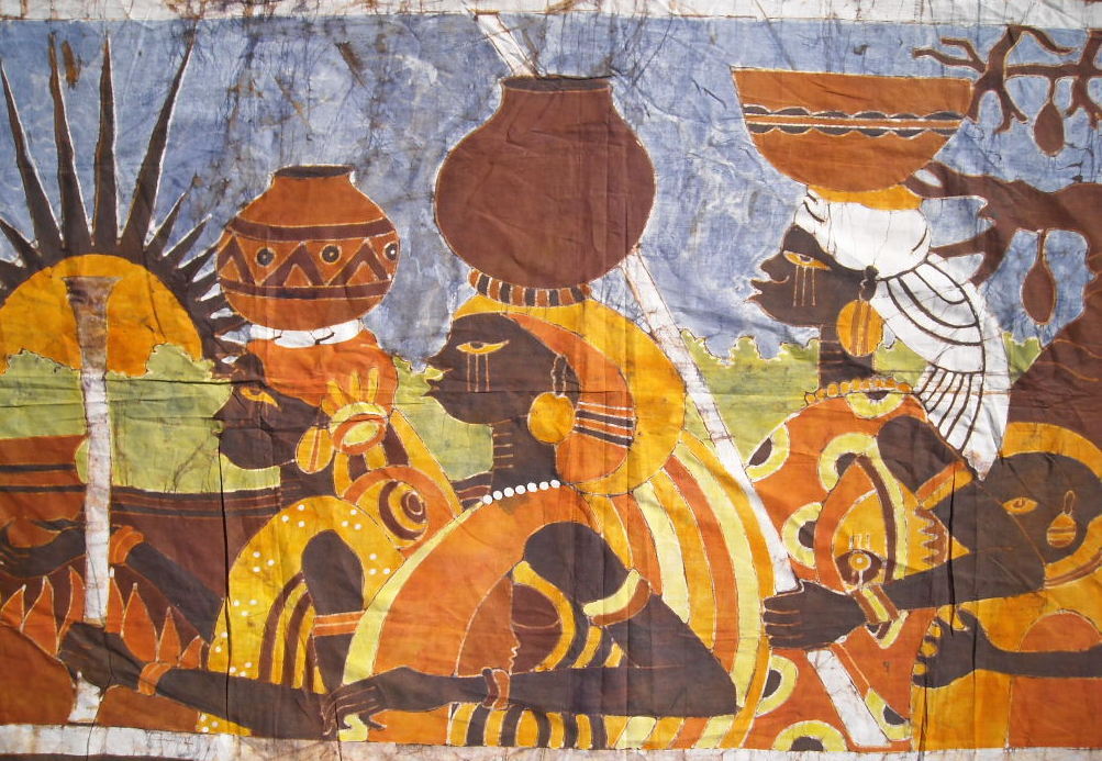 vintage EXCEPTIONAL LARGE AFRICAN BATIK PAINTING BLACK WOMEN