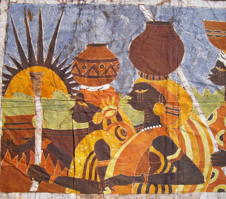 vintage EXCEPTIONAL LARGE AFRICAN BATIK PAINTING BLACK WOMEN